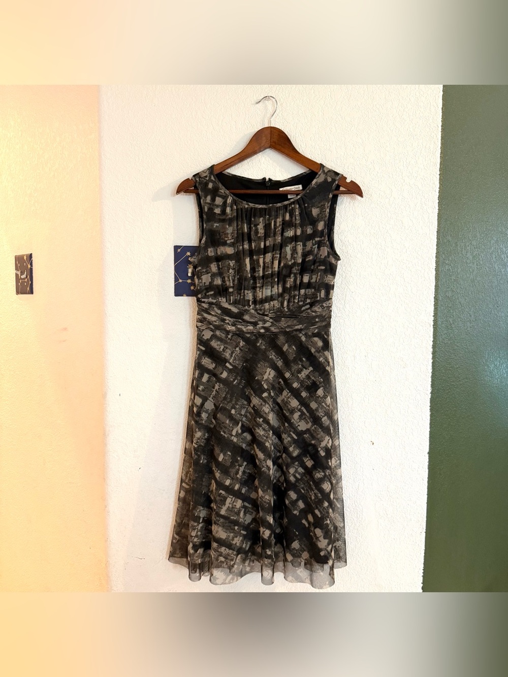 Coldwater Creek Womens Dress Gray Grey Plaid Print Mesh Sleeveless Size 4 Petite